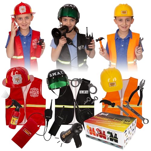 Tigerdoe 3er Set - Feuerwehrmann Kostüm Swat Polizei und Bauarbeiter Kostüm mit Zubehör - 16-teiliges Set Tigerdoe 3er Set - Feuerwehrmann Kostüm Swat Polizei und Bauarbeiter Kostüm mit Zubehör - 16-teiliges Set von Tigerdoe