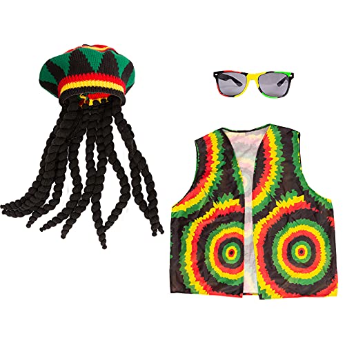 Tigerdoe Rasta Hut mit schwarzen Dreadlocks - 3-teiliges Set - Reggae Hut, Weste & Sonnenbrille - Jamaika Kostüm Zubehör Tigerdoe Rasta Hut mit schwarzen Dreadlocks - 3-teiliges Set - Reggae Hut, Weste & Sonnenbrille - Jamaika Kostüm Zubehör von Tigerdoe
