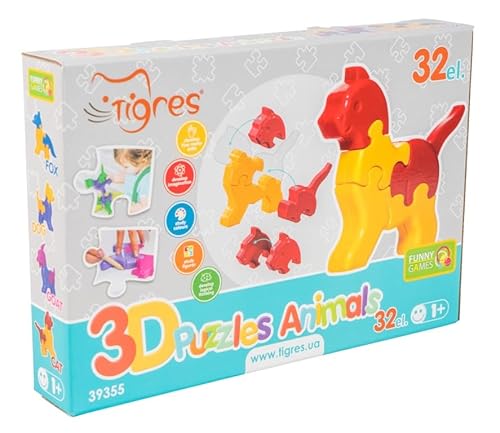 3D Puzzles für Kinder ab 12 Monate, Puzzles, Lernspielzeug, Motorikspielzeug, Steckpuzzles, 32 Teile, 4 Tiere im Set von Tigres