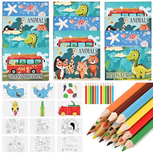 Tigvio 12 Stück Malbücher für kinder, Mini Malbuch Kinder Mitgebsel, Mini Malbuch Set mit 12 Malbücher+72 Buntstifte Kinder ab 3 4 5 6 Jahren für Mitgebsel Kindergeburtstag Hochzeiten Gastgeschenke von Tigvio