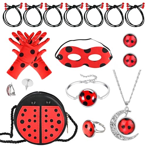 Tigvio 14 Stück Ladybird Kostüm Set, Ladybird Maske Handschuhe Tasche Ladybird Schmuck Set Ladybird Kostüm Kinder, Ladybird Kostüm Mädchen Cosplay Fasching Ladybird Spielzeug Tigvio 14 Stück Ladybird Kostüm Set, Ladybird Maske Handschuhe Tasche Ladybird Schmuck Set Ladybird Kostüm Kinder, Ladybird Kostüm Mädchen Cosplay Fasching Ladybird Spielzeug von Tigvio