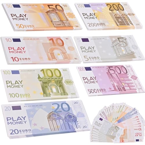 Tigvio 175 Blätter Spielgeld Set Spielgeld Euro Scheine Copy Money in 5/10/20/50/100/200/500€ (je 25 Stück), Spielgeld Kinder Spielgeld Euro zum Lernen, Prop Money Movie Money für Handelsszene von Tigvio
