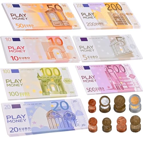 Tigvio 215 Stück Spielgeld Set mit 175 Spielgeld Kinder und 40 Spielgeld Münzen, Lustige Spielgeld Euro Scheine und Münzen Spielgeld Euro zum Rollenspiel Kaufmannsladen Zubehör Tigvio 215 Stück Spielgeld Set mit 175 Spielgeld Kinder und 40 Spielgeld Münzen, Lustige Spielgeld Euro Scheine und Münzen Spielgeld Euro zum Rollenspiel Kaufmannsladen Zubehör von Tigvio