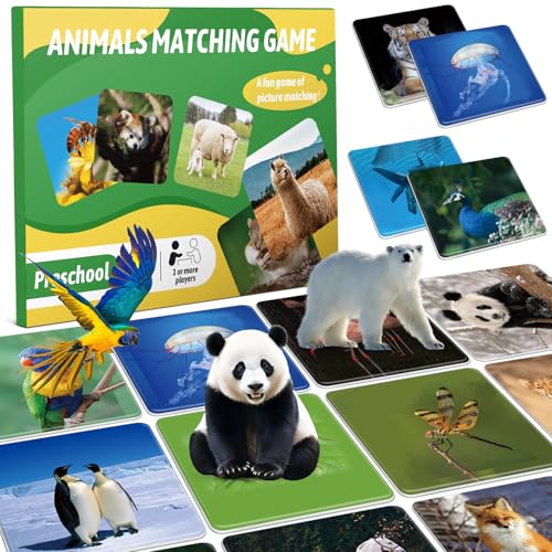 Tigvio Memory - Tiere Spiel für Erwachsene und Kinder Ab 6 Jahre, 120 Karten Mit 60 Paaren (5.2x5.2cm), Lustiges Geschenk für Tier- und Naturliebhaber von Tigvio