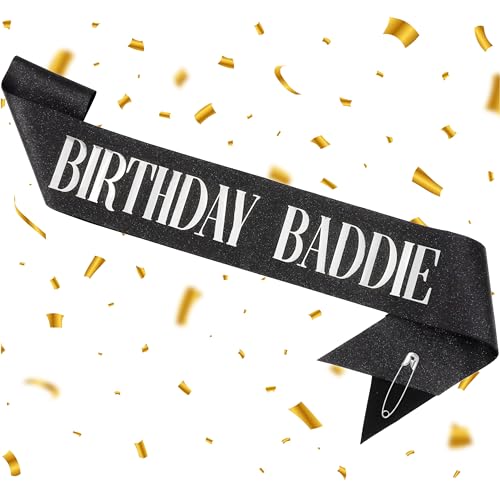 TIHEBAX Birthday BADDIE Schärpe, Schwarz Glitzer Geburtstag Schärpe mit Goldfolie Lustige Geburtstag Schärpe für Frauen Männer Mädchen Geburtstag Dekorationen Geburtstag Party Favors Supplies TIHEBAX Birthday BADDIE Schärpe, Schwarz Glitzer Geburtstag Schärpe mit Goldfolie Lustige Geburtstag Schärpe für Frauen Männer Mädchen Geburtstag Dekorationen Geburtstag Party Favors Supplies von Tihebax