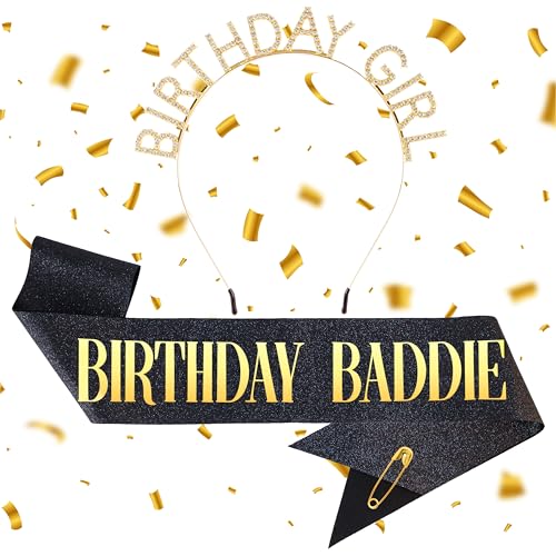 TIHEBAX Geburtstag Krone, Geburtstag Stirnband und Tiara mit Schwarz Geburtstag Baddie Schärpe Gold Prinzessin Strass Geburtstag Mädchen Stirnband Süße Geburtstag Outfits Party Supplies für Frauen TIHEBAX Geburtstag Krone, Geburtstag Stirnband und Tiara mit Schwarz Geburtstag Baddie Schärpe Gold Prinzessin Strass Geburtstag Mädchen Stirnband Süße Geburtstag Outfits Party Supplies für Frauen von Tihebax