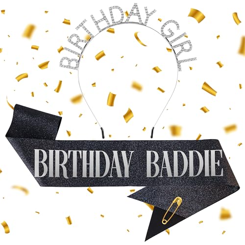 TIHEBAX Geburtstag Krone, Geburtstag Stirnband und Tiara mit Schwarz Geburtstag Baddie Schärpe Silber Prinzessin Strass Geburtstag Mädchen Stirnband Süße Geburtstag Outfits Party Supplies für Frauen TIHEBAX Geburtstag Krone, Geburtstag Stirnband und Tiara mit Schwarz Geburtstag Baddie Schärpe Silber Prinzessin Strass Geburtstag Mädchen Stirnband Süße Geburtstag Outfits Party Supplies für Frauen von Tihebax