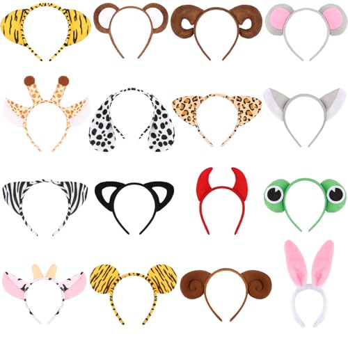Tihebax 16 x Tierohren-Haarbänder, Dschungel-Thema, Tier-Safari-Stirnbänder für Tier-Cosplay, Partygeschenke, wilde Geburtstagsdekorationen Tihebax 16 x Tierohren-Haarbänder, Dschungel-Thema, Tier-Safari-Stirnbänder für Tier-Cosplay, Partygeschenke, wilde Geburtstagsdekorationen von Tihebax