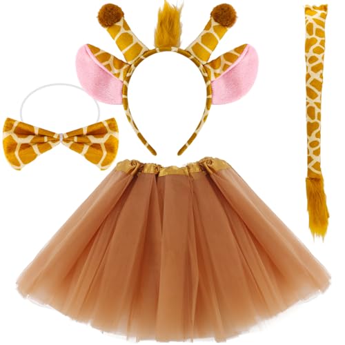 Tihebax Giraffen-Kostüm-Set, Giraffenohren, Stirnband, Schwanz, Fliege und Rock, Tierkostüm für Damen, Cosplay, Festivals, Partys Tihebax Giraffen-Kostüm-Set, Giraffenohren, Stirnband, Schwanz, Fliege und Rock, Tierkostüm für Damen, Cosplay, Festivals, Partys von Tihebax