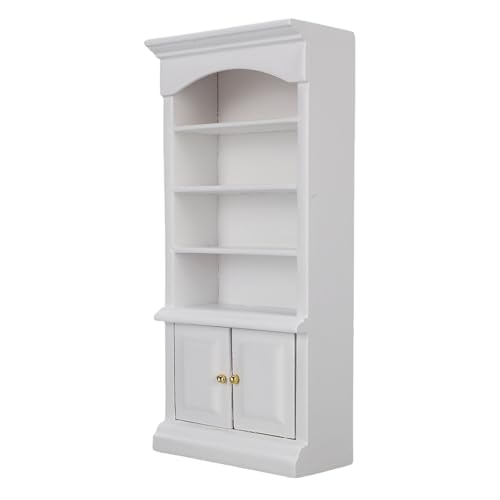 Tihebeyan Dollhouse -Bücherregal, 1/12 Skala Dollhouse Cabinet 4 Tier Regal 2 Doors Doll House Bücherregal mit Massivem Holz für Mädchen Weihnachtsgeburtstag von Tihebeyan