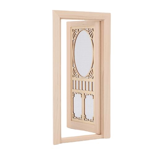 Tihebeyan Dollhouse Door, 1:12 Mini Spielzeughausetür Basswood Europäischer Stil Hohlen Mustern Realistische Details für DIY Dollhouse Decor von Tihebeyan