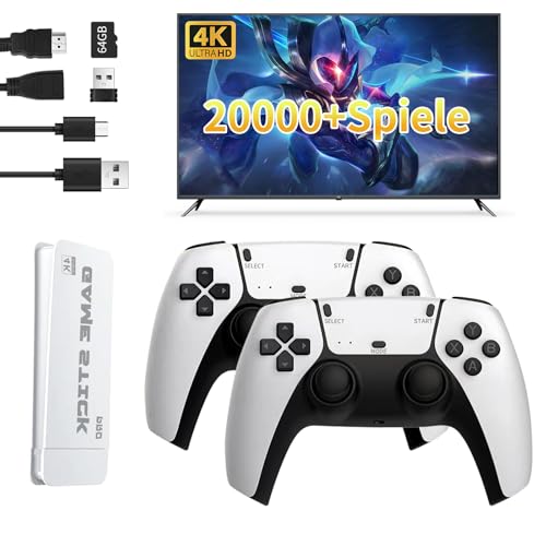 Retro Spiel Stick, Retro Spielekonsole mit Eingebauten 20000+ Klassischen Spielen, Wireless Game Stick, Retro Spielekonsole 64GB, 4K, HDMI Ausgang, 23 Emulatoren von Tihokile