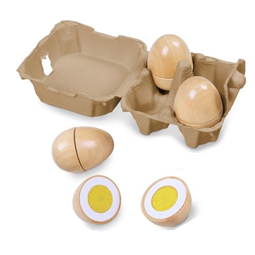 4 teilbare Holz Eier in Verpackung, Holzspielzeug, (Kletteier, 9-TLG., Spiel-Set), aus Holz zum Öffnen mit Klettverbindung von TikTakToo