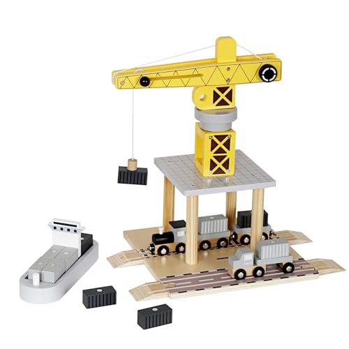 Beweglicher Hafenkran mit Magnetwinde und Zubehör - Holz-Set, 360° Kran, LKW, Wagen, Anhänger, Spielzeug Holz Spielset für Kinder ab 3 Jahre Beweglicher Hafenkran mit Magnetwinde und Zubehör - Holz-Set, 360° Kran, LKW, Wagen, Anhänger, Spielzeug Holz Spielset für Kinder ab 3 Jahre von TikTakToo