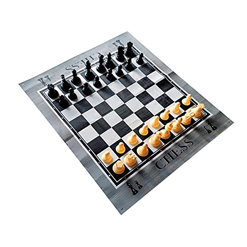 XXL Garten Schach, Outdoor Schachspiel, Gartenschach mit 32 Schachfiguren, Riesenschach, große Spielfeld Matte mit Schachbrett Muster von TikTakToo