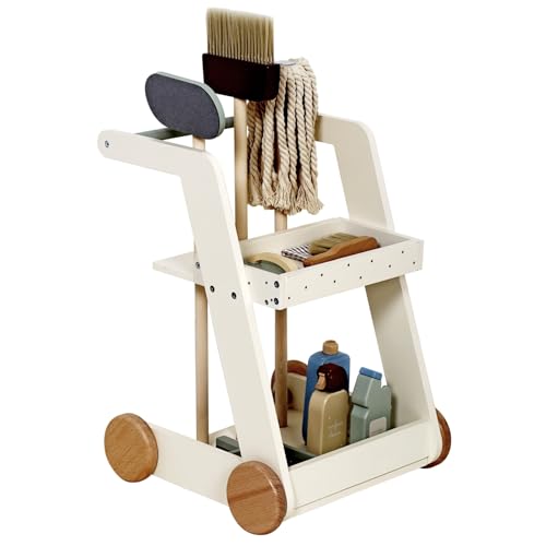 Holz-Putzwagen mit Zubehör für Kinder, 36 x 30 x 43,5 cm, mit Besen, Mopp, Handfeger, Putzmitteln Holz-Putzwagen mit Zubehör für Kinder, 36 x 30 x 43,5 cm, mit Besen, Mopp, Handfeger, Putzmitteln von TikTakToo