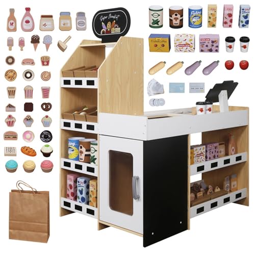 Kaufladen aus Holz Supermarkt Spielladen Registrierkasse Geld Zubehör Kinder Kaufmannsladen 83 cm x 62,5 cm x 107 cm Kaufladen aus Holz Supermarkt Spielladen Registrierkasse Geld Zubehör Kinder Kaufmannsladen 83 cm x 62,5 cm x 107 cm von TikTakToo