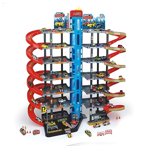 Parkgarage Spielset mit Autos und viel Zubehör für Kinder Autogarage Parkhaus Garage Spielzeugautos zur Auswahl (XXL Parkgarage mit 10 Spielautos) von TikTakToo