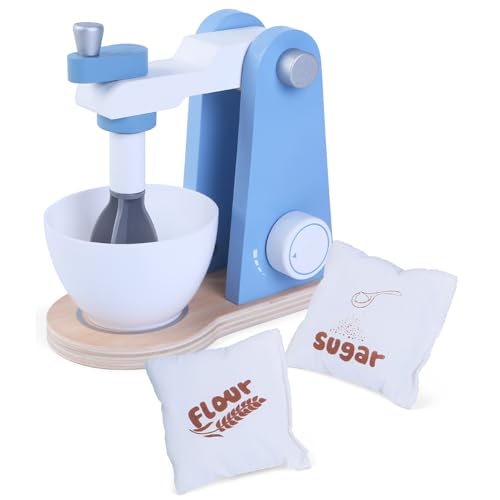 Rührgerät Kinderküche Küchenmaschine Holz Mixer Set Standmixer für Kinder blau von TikTakToo