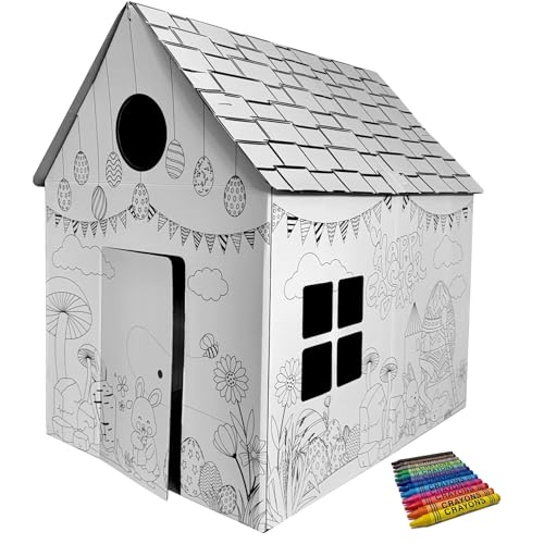 Spielhaus aus Pappe zum Ausmalen – Malhaus mit Ostermotiv, Dekorationsset inkl. Stifte, großes Pappspielhaus 106x84x110cm, kreatives Karton-Spielzeug für Kinder Spielhaus aus Pappe zum Ausmalen – Malhaus mit Ostermotiv, Dekorationsset inkl. Stifte, großes Pappspielhaus 106x84x110cm, kreatives Karton-Spielzeug für Kinder von TikTakToo