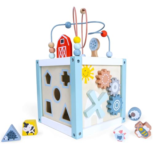 TikTakToo Motorikwürfel Aktivitätswürfel, Lernspielzeug, Formensteckspiel, Sinneswürfel, (Motorikwürfel 20x20x36cm), Montessori für Kleinkinder Baby, Motorikspielzeug, Spielcenter von TikTakToo