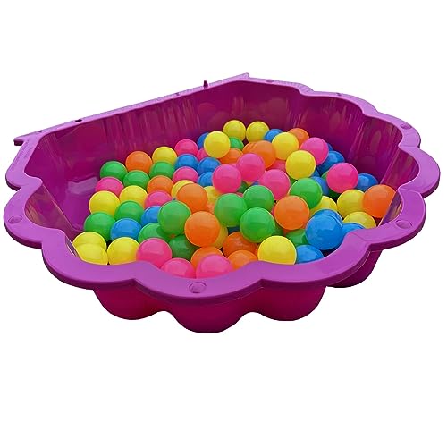 TikTakToo Wasermuschel Sandmuschel Pool Wasserbecken Planschbecken oder Sandkasten gefüllt mit 100 bunten Spielbällen (Magenta) von TikTakToo