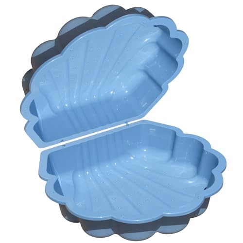 Wassermuschel Sandmuschel Sandkasten 2-teilig aus Kunststoff Muschel mit Deckel (hellblau mit Seesterne) von TikTakToo