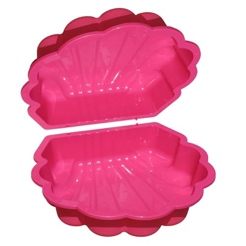 Wassermuschel Sandmuschel Sandkasten 2-teilig aus Kunststoff Muschel mit Deckel (pink mit Seesterne) von TikTakToo