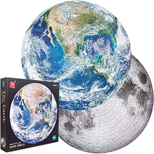 1000 Teile Puzzles für Erwachsene und Kinder rund doppelseitige Erde und Mond 3D visuelle Puzzles, Stressabbau Puzzlespiele und einzigartige Geschenke von Tikimoon