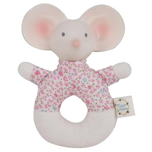 Tikiri 8577144 - Naturkautschuk Rassel Meiya Maus, Spielzeug für Babys und Kinder ab 0+ Monaten, 13cm von Tikiri