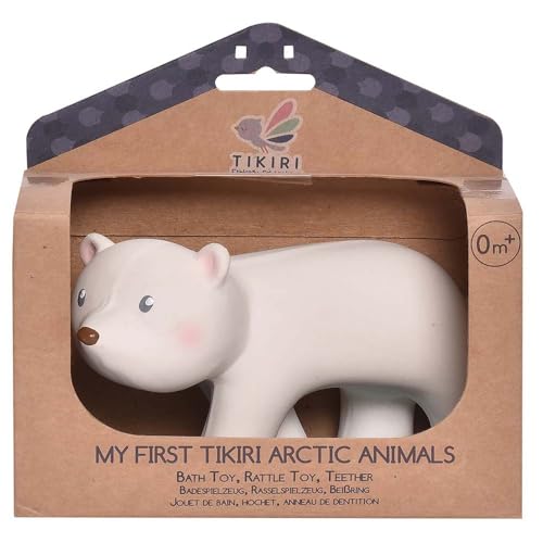 Tikiri 8594302 - Naturkautschuk Rassel in Geschenkbox, Eisbär, Badespielzeug, für Babys und Kinder ab 0+ Monaten, 8cm von Tikiri