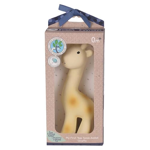 Tikiri 8596008 - Naturkautschuk Rassel in Geschenkbox, Giraffe, Badespielzeug, für Babys und Kinder ab 0+ Monaten von Tikiri