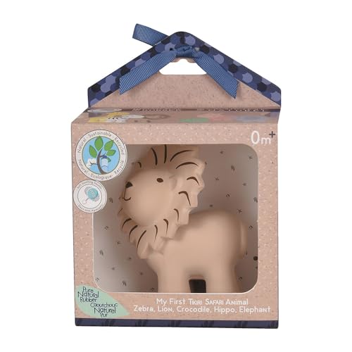 Tikiri 8596012 - Naturkautschuk Rassel in Geschenkbox, Löwe, Badespielzeug, für Babys und Kinder ab 0+ Monaten von Tikiri