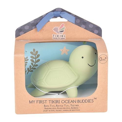 Tikiri 8597510 - Naturkautschuk Rassel in Geschenkbox, Schildkröte, Badewannenspielzeug, für Babys und Kinder ab 0+ Monaten von Tikiri