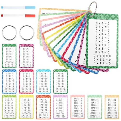 Einmaleins Karten, 1x1 Lernkarten Einmaleins Spiel ab Kinder 5 Jahren, 0-12 Mal Rechnen Lernen Tabelle für Mädchen Jungen Einschulung Geschenk, Rechenhilfe Karten Grundschule, 13 Blätter von Tikplus