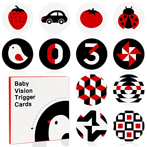 Kontrastkarten Baby, Tikplus Schwarz Weiß Rot Karten Baby 3-6 Monaten,18 Stück 36 Seiten Hohe Kontrast Baby Visuelle Stimulation Lernkarten, Neugeborenen Spielzeug LernaktivitäTskarten, Rund 13.6cm von Tikplus