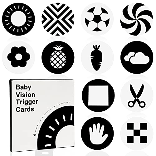 Kontrastkarten Baby, Tikplus Schwarz Weiß Karten Baby 0-3 Monaten,18 Stück 36 Seiten Hohe Kontrast Baby Visuelle Stimulation Lernkarten, Neugeborenen Spielzeug LernaktivitäTskarten, Rund 13.6cm von Tikplus