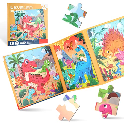 Kinderpuzzle Magnet, Magnete Puzzle Buchen für Kinder, Schwierigkeitsgrade Lernspielzeug für Kinder 3 4 5 Jahren (Dinosaurier) von Tikplus