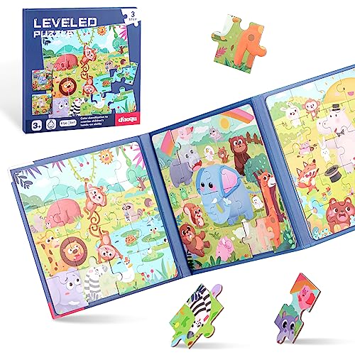 Kinderpuzzle Magnet, 6-20-25 Teile Magnete Puzzlebuchen für Kinder, Magnetische Puzzle Beschäftigung für Kleinkind 3 4 5 Jahren im Flugzeug, Autospiele (Tiere Schwierigkeitsgrade-Stufe 3) von Tikplus