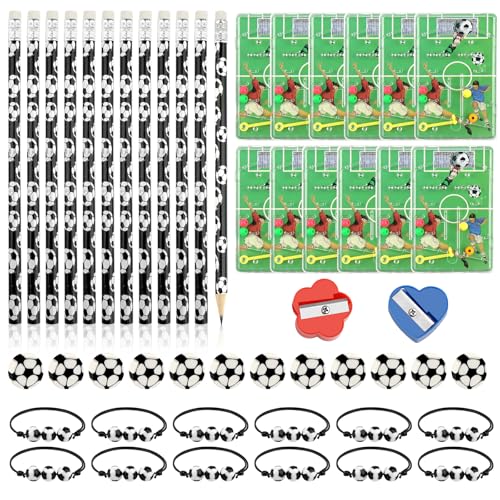 Tikplus 50 Stück Fussball Mitgebsel Jungen Set, FußBaller Party Mitgebsel, Enthalten Fußball Bleistift, Radiergummi, Flipperspiel, Armbänder, Bleistiftspitzer, für Mitgebsel Kindergeburtstag Tikplus 50 Stück Fussball Mitgebsel Jungen Set, FußBaller Party Mitgebsel, Enthalten Fußball Bleistift, Radiergummi, Flipperspiel, Armbänder, Bleistiftspitzer, für Mitgebsel Kindergeburtstag von Tikplus