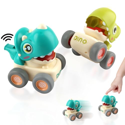 Tikplus Auto Spielzeug, Press and Go Dino Spielzeugautos, Dinosaurier Auto Kleinkinder ab 1 2 3 4 Jahren, Baby Zurückziehen Spielfahrzeug als Geschenk für Kinder Jungen, 2 Stück von Tikplus