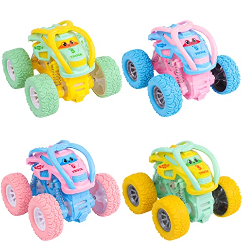 Toys Cars for 2+ Year Old Girls,4 Pack Pull Back Cars, Hot Wheels Monster Trucks, 360 Degree Rotation Push and Go Vehicle, Inertia Car Racing Game Toys Gift for 3 4 5 6 Toddler, 4 Colors von Tikplus