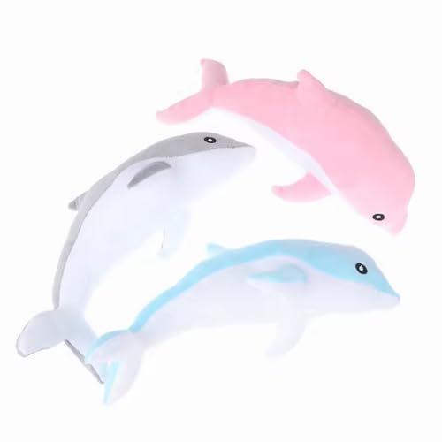 Tikwisdom 3 Delphin Stofftiere - Delphin, Delphin Plüschkissen, Superweiche Puppe, Meerestier Plüschtier Kinder Schlafkissen Geschenk (Blau, Rosa, Grau) 50cm von Tikwisdom