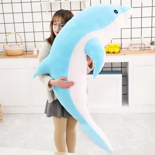 Tikwisdom Plüschtier-Delphin,Delphin Plüschkissen,Superweiche Puppe,Meerestier Plüschspielzeug Kinder Schlafkissen Geschenk. (Blau 100cm lang) von Tikwisdom