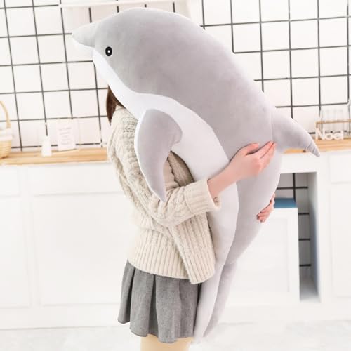 Tikwisdom Plüschtier-Delphin,Delphin Plüschkissen,Superweiche Puppe,Meerestier Plüschspielzeug Kinder Schlafkissen Geschenk. (Grau 120cm lang) von Tikwisdom