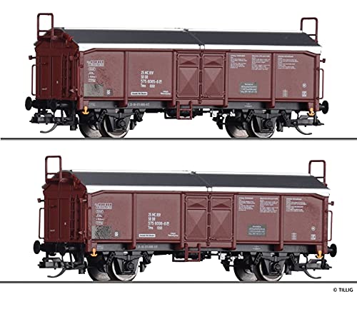 01033 Güterwagen-Set der DR mit 2 Schiebedachwagen Tms 5756, DR, Ep. IV von Tillig