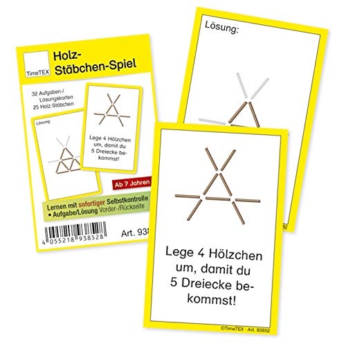 TimeTEX Holz-Stäbchen-Spiel - 32 Spielkarten mit kniffligen Rätseln in unterschiedlichen Schwierigkeitsgraden - Lieferung im Etui - 93852 von TimeTEX