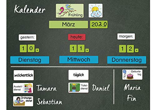 TimeTEX Magnetischer Kalender - spielerisches Lernen von Datum und Jahreszeiten - mit Klassendiensten - 79-teilig - 94938 von TimeTEX