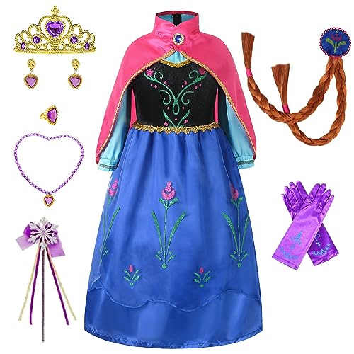 Timesun Mädchen Prinzessin Kostüm Karneval Birthday Party Kleider Eisprinzessin Set aus Diadem, Handschuhe, Zauberstab, Perücke,Halskette,Ohrringe,Ringe (rosarot, 100) von Timesun
