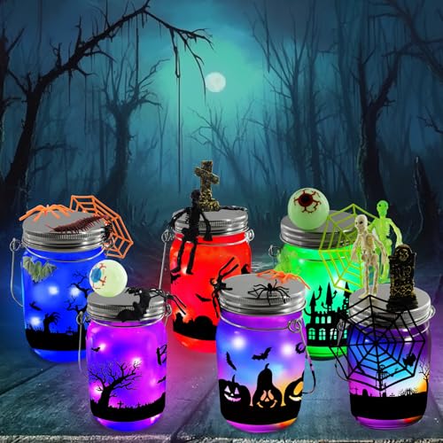 Timisea Halloween-Laternen-Bastelset, 6 Stück, Einmachglas, DIY-Laternenglas-Set für Kinder im Alter von 3–14 Jahren, Partyzubehör für Kinder, Kunstaktivitäten, Innen- und Außenbereich, Garten Timisea Halloween-Laternen-Bastelset, 6 Stück, Einmachglas, DIY-Laternenglas-Set für Kinder im Alter von 3–14 Jahren, Partyzubehör für Kinder, Kunstaktivitäten, Innen- und Außenbereich, Garten von Timisea